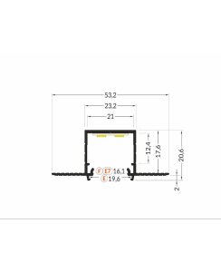 4 Meter LED Profil Einputz Tief Rohaluminium ohne Abdeckung 21mm Serie L