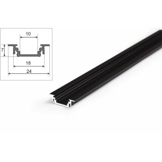 2 Meter LED Aluprofil Einbau Flach schwarz eloxiert ohne Abdeckung Serie M