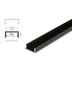 3 Meter LED Aluleiste Aufputz Flach schwarz 12mm Serie ECO