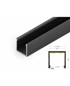 3 Meter LED Alu Profil Aufputz 16mm Serie ECO schwarz eloxiert