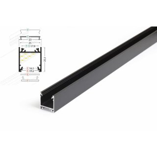3 Meter LED Profil Aufputz Tief schwarz eloxiert ohne Abdeckung 21mm Serie L