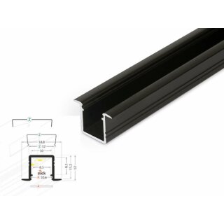 3 Meter LED Alu Profil Einbau 10mm Serie ECO schwarz eloxiert