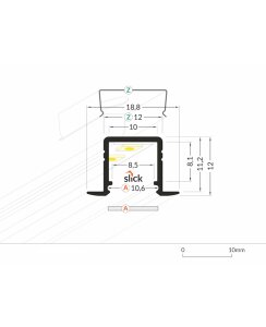 3 Meter LED Alu Profil Einbau 10mm Serie ECO weiss lackiert
