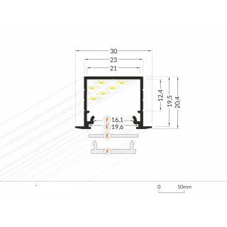 2 Meter LED Profil Einbau Tief Schwarz eloxiert ohne Abdeckung 21mm Serie L