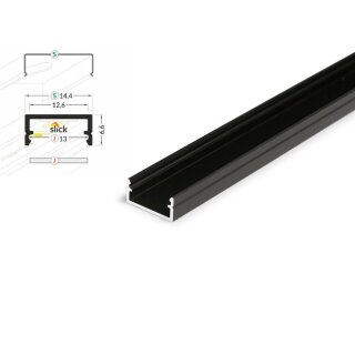 2 Meter LED Aluleiste Aufputz Flach schwarz 12mm Serie ECO