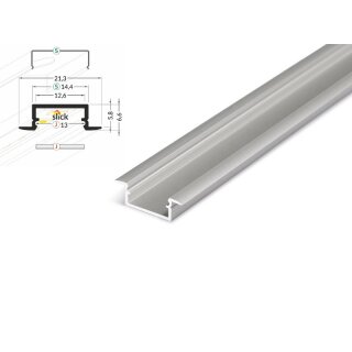 2 Meter LED Aluleiste Einbau Flach Silber 12mm Serie ECO
