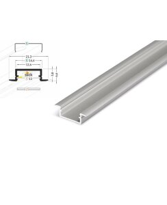 2 Meter LED Aluleiste Einbau Flach Silber 12mm Serie ECO
