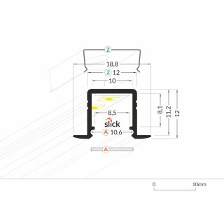 2 Meter LED Alu Profil Einbau 10mm Serie ECO silber