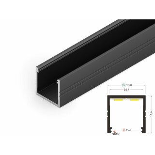 2 Meter LED Alu Profil Aufputz 16mm Serie ECO schwarz eloxiert