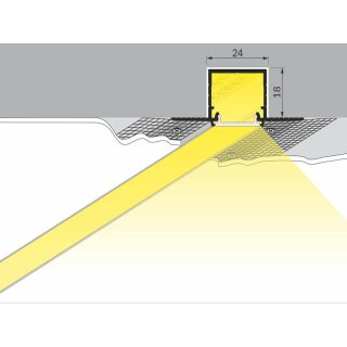 2 Meter LED Profil Einputz Tief Rohaluminium ohne Abdeckung 21mm Serie L